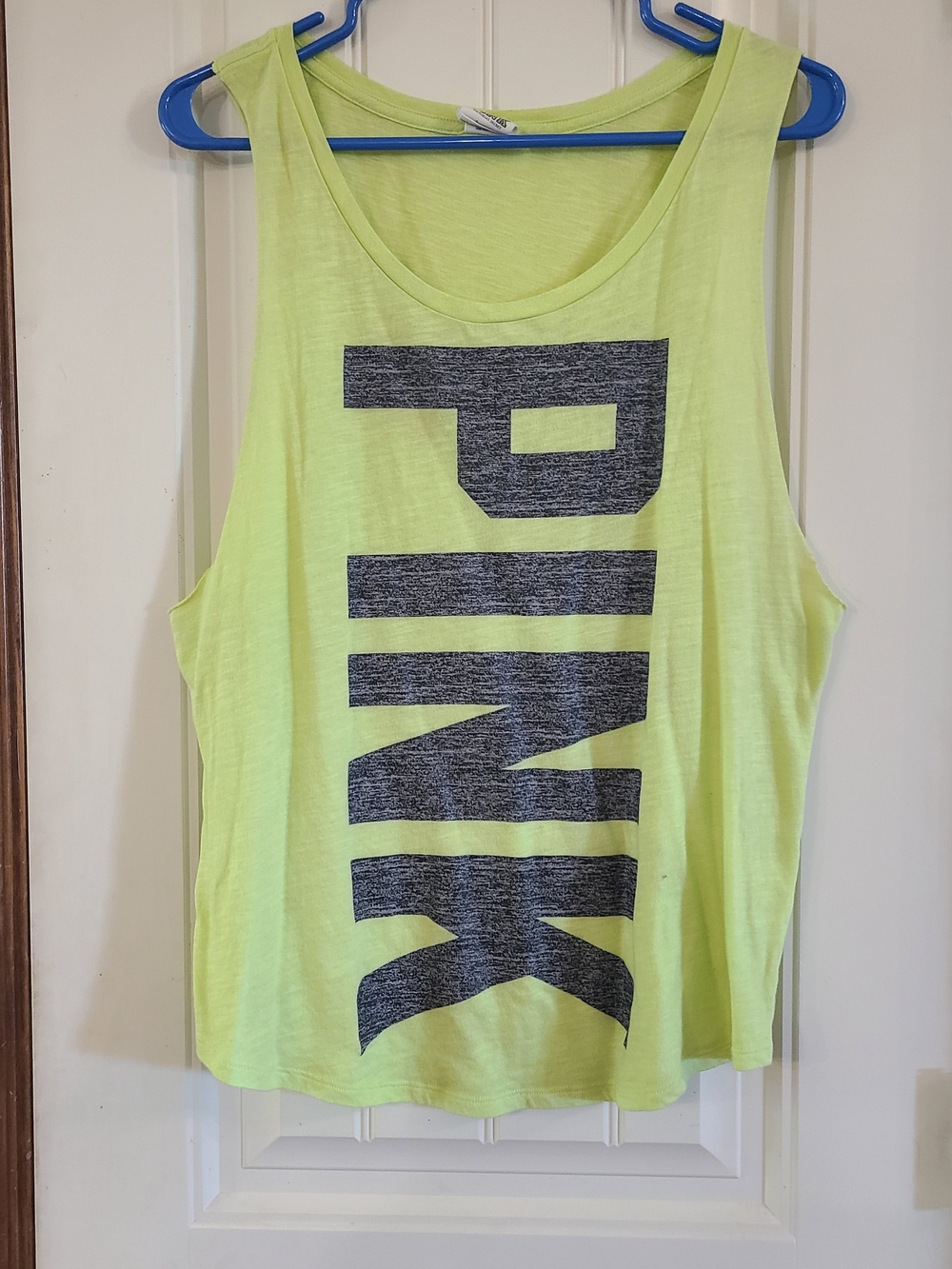 PINK Victoria's Secret Y2K Neon Yellow Graphic Tank with Vertical Logo Size L